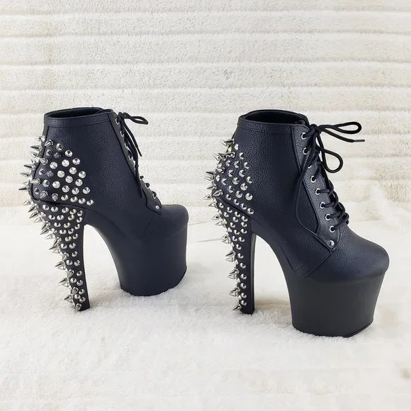 Spikes & Studs High Heel Platform Punk Rock Ankle Boots Fearless - Picture 5 of 11
